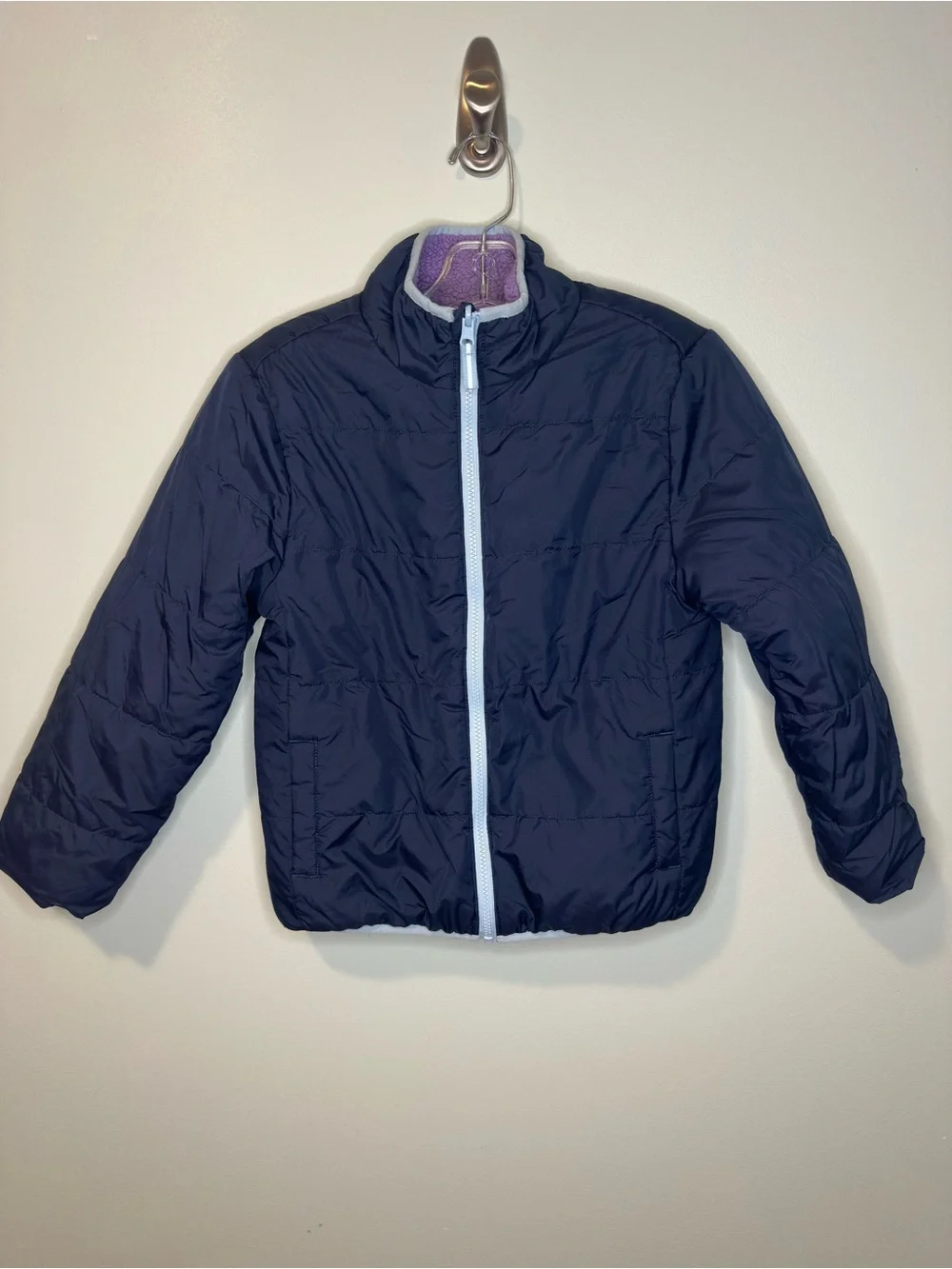 Member's Mark Girls Navy Blue & Purple Reversible Full-Zip Fleece Jacket